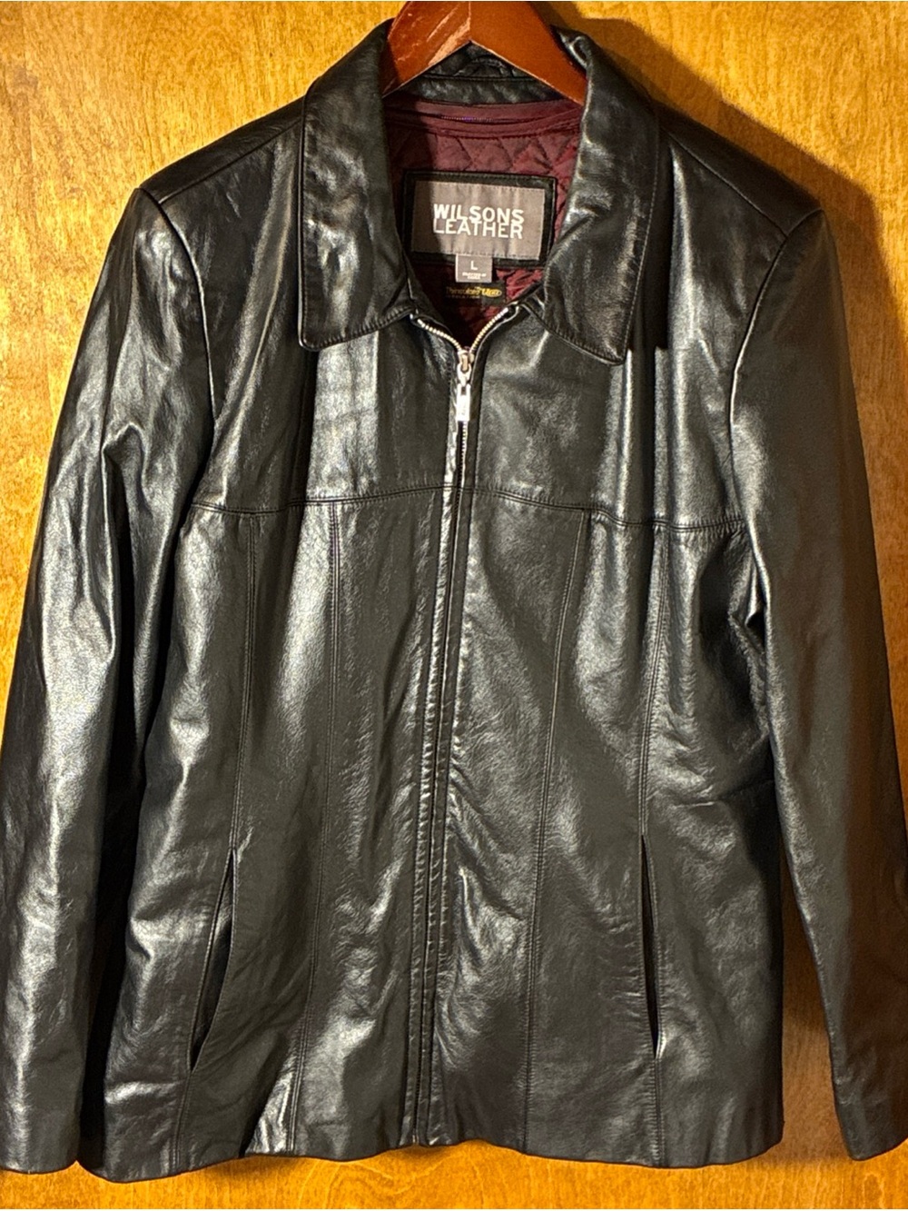 Wilsons Leather Women’s Large Classic Black Full Zip Leather Jacket Short Moto